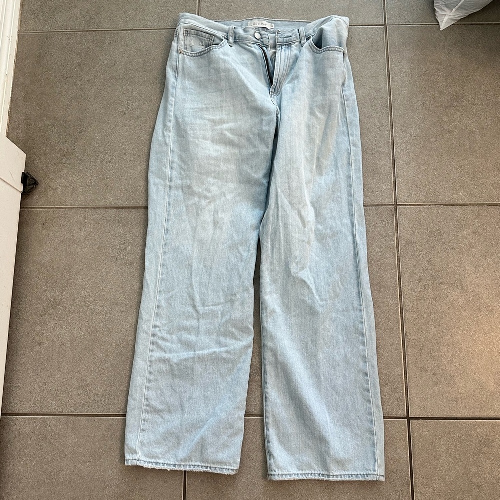 Grey Bandit Light Blue Straight High Waisted Jeans Size 12 LONG